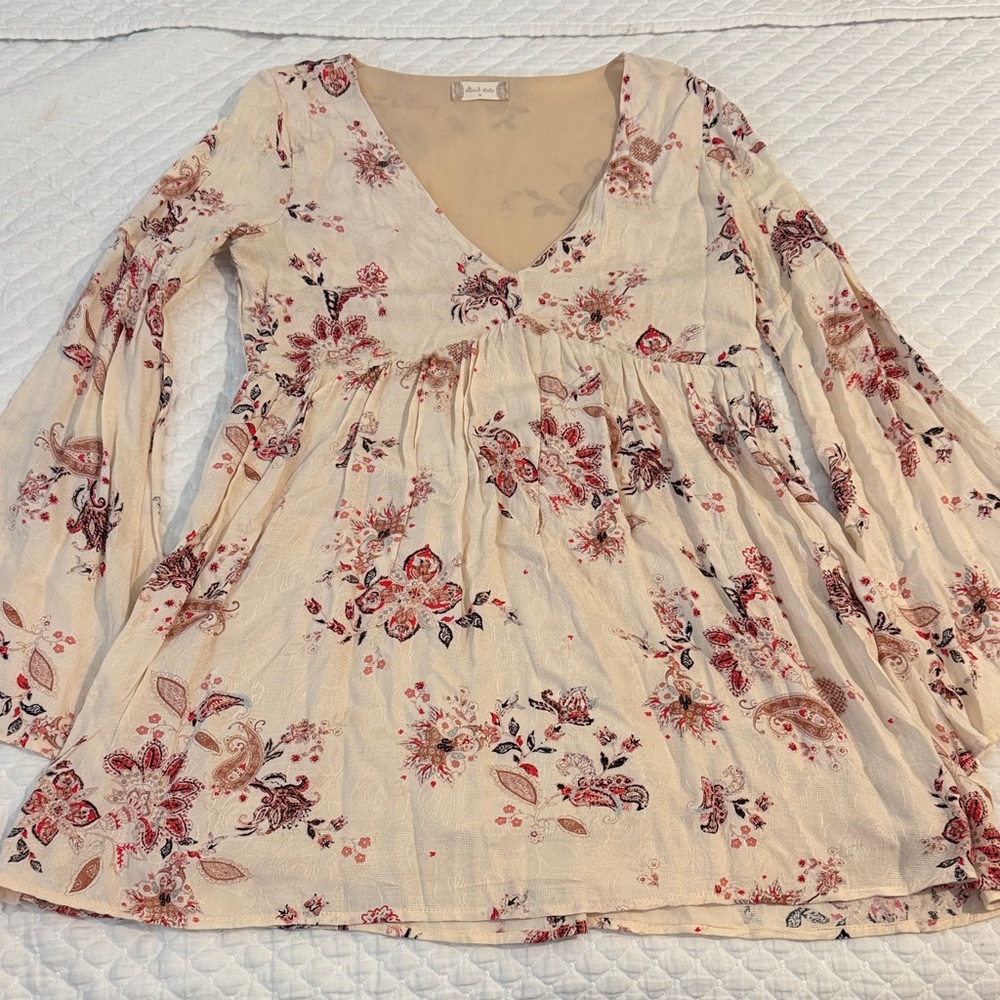 Altar'd State Beige Floral-Print Mini Dress